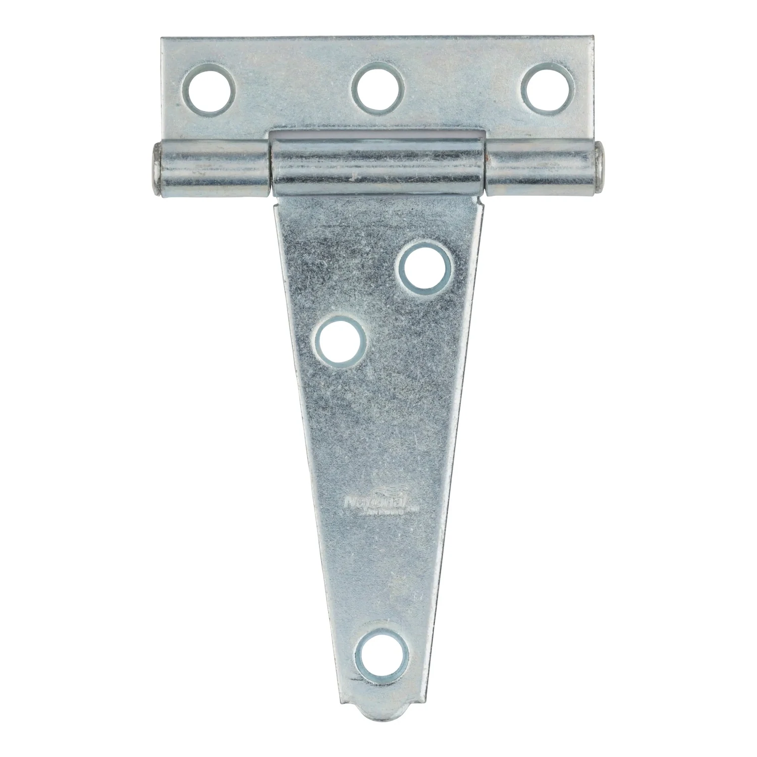 4 inch T-hinge in zinc finish, light duty, for sheds, gates, and cabinet doors.