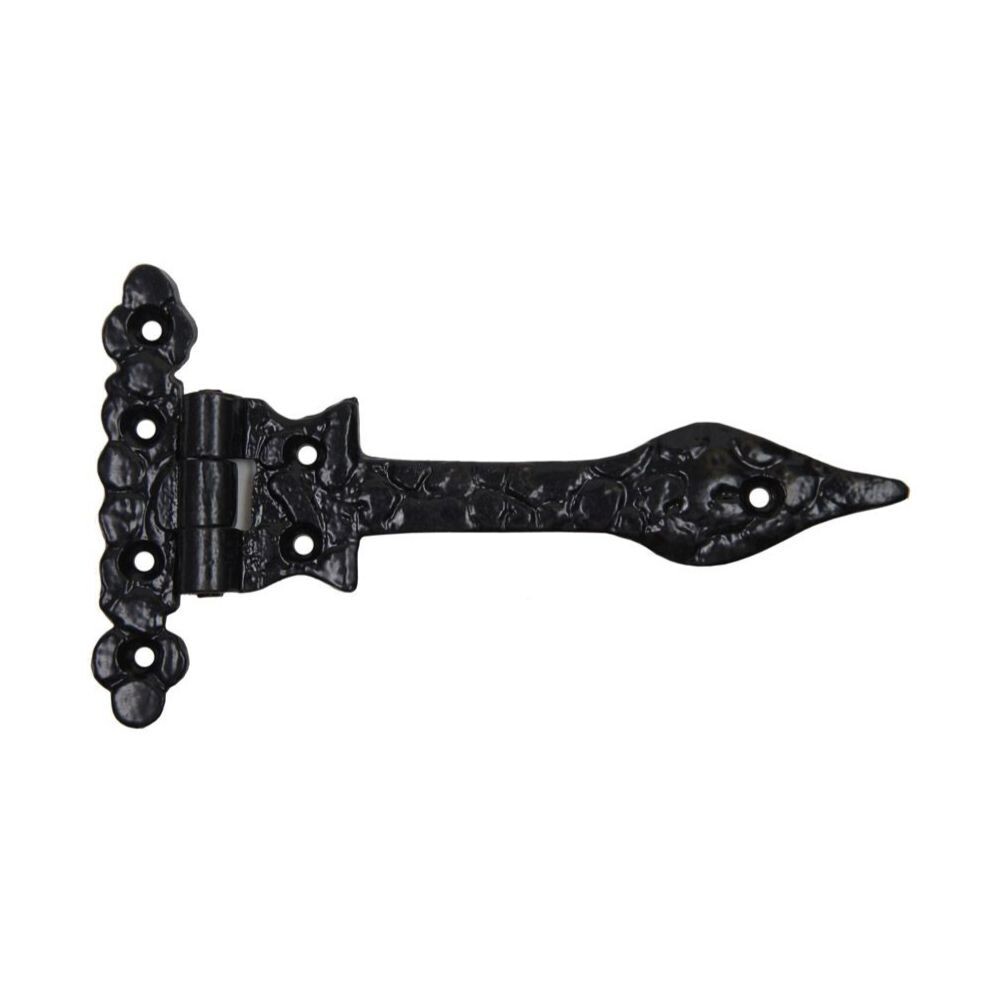 6 inch antique style T-hinge in black for gates and shed doors.
