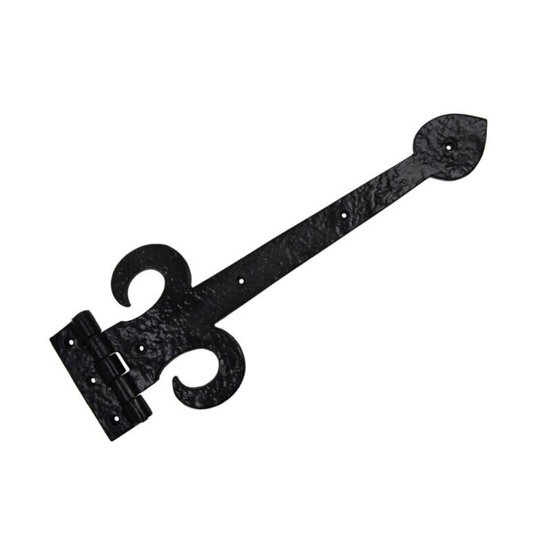 FLEUR DE LIS HINGE HEAVY DUTY Heavy duty fleur de lis decorative hinge for gates and doors.