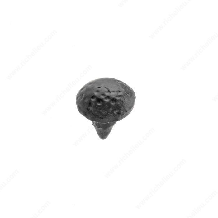 Decorative black nail for barn door hardware trim.