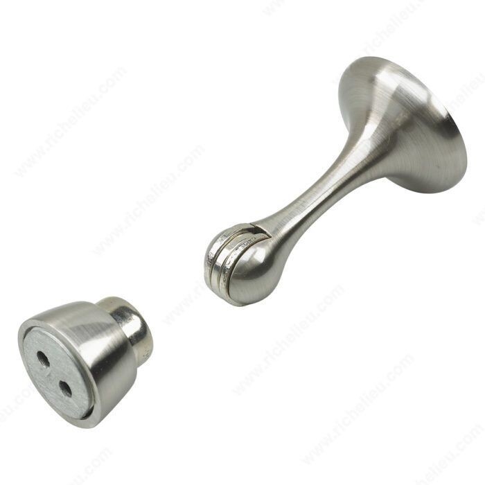 3 3 inch magnetic brushed nickel door stop for holding doors open or closed.