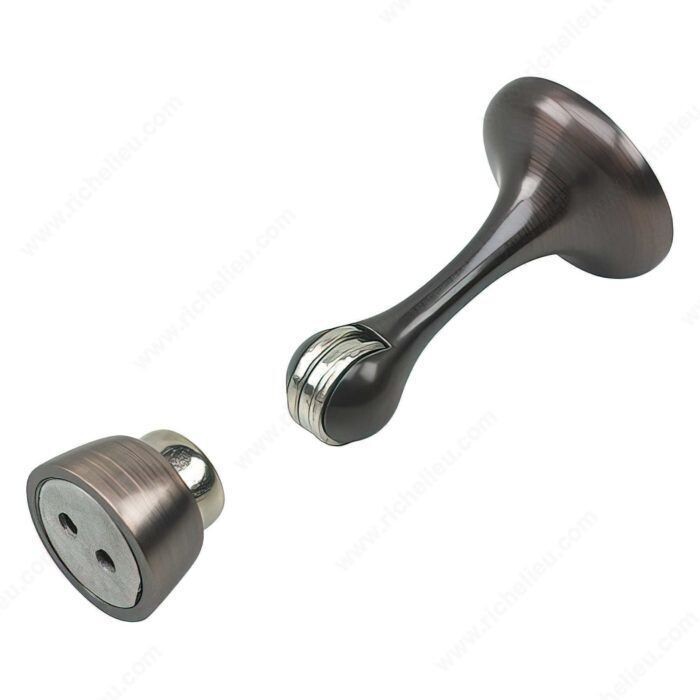 3 3 inch magnetic oil-rubbed bronze door stop for holding doors open or closed.