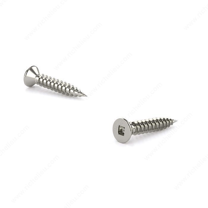 #5 x 5/8 inch flat head wood screws in nickel finish, pack of 38.