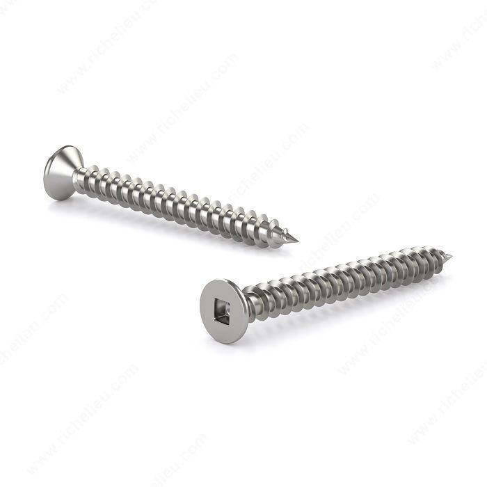 Number 10 stainless steel flat head screws, 2 inches long.