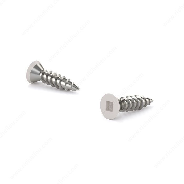 #5 x 5/8 inch flat head wood screws in white finish, pack of 20.