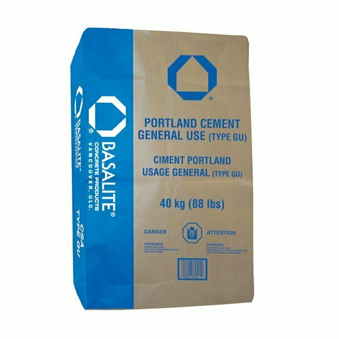 Basalite Portland Cement 20kg/44lb Basalite 20kg Portland Cement bag, Type GU general use hydraulic cement for concrete and mortar.