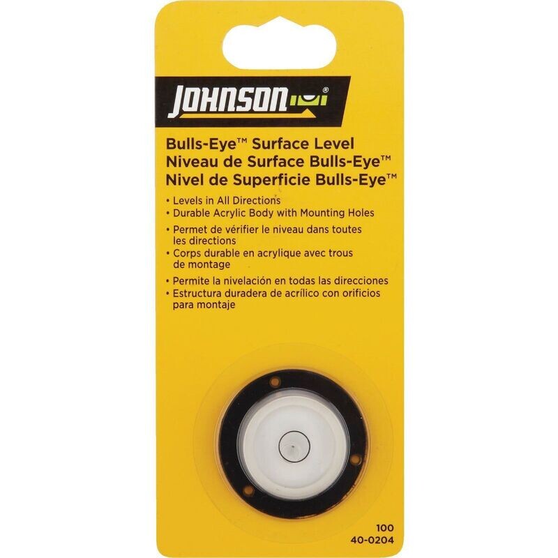BULLSEYE SURFACE LEVEL JOHNSON Johnson bullseye surface level, a circular level for checking level in all directions.