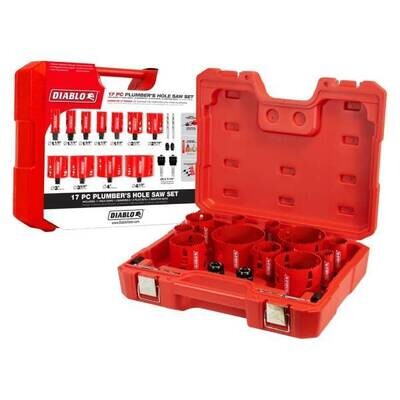 Diablo 17 piece bi-metal hole saw set with assorted sizes for plumbing work.