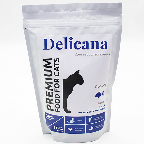Delicana сух.д/кошек 0,4 кг лосось