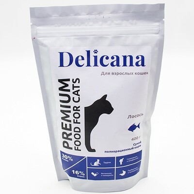 Деликана Delicana сух.д/кошек 0,4 кг лосось