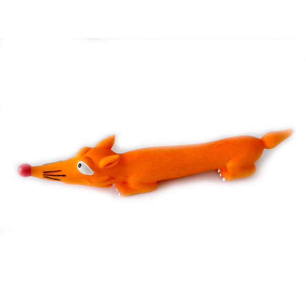 Игрушка д/собак "Лиса длинная" оранжевая с пищалкой, латекс, 25 см