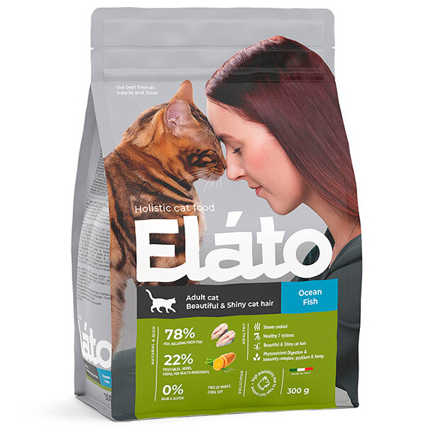 Elato Holistic для кошек с рыбой, красивая шерсть