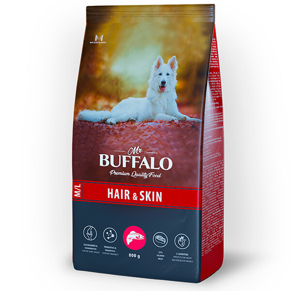 Mr.Buffalo HAIR & SKIN CARE Сухой корм д/собак средних и крупных пород (лосось) 0,8  кг