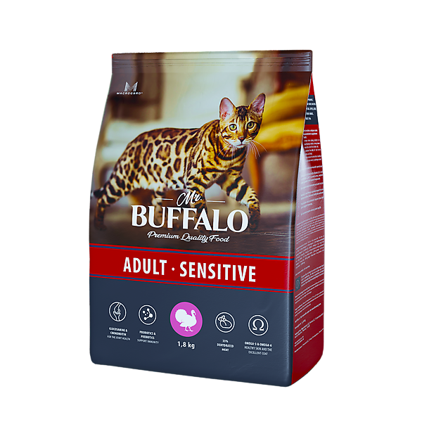 Mr.Buffalo  ADULT SENSITIVE Сухой корм д/к (индейка) 1,8 кг