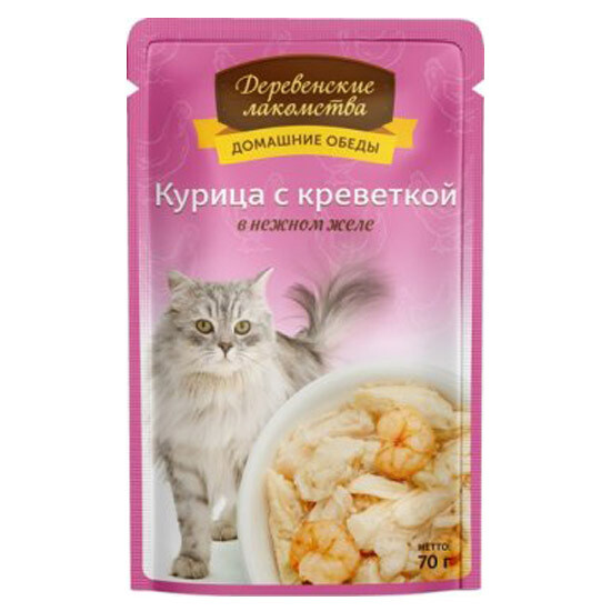 Деревенские лакомства пауч д/кош кур/креветка желе 70г