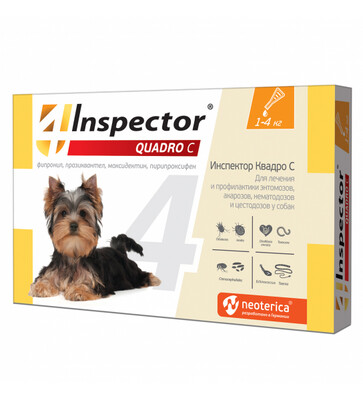 Inspector Quadro капли от внутренних и внешних паразитов для собак 1-4кг