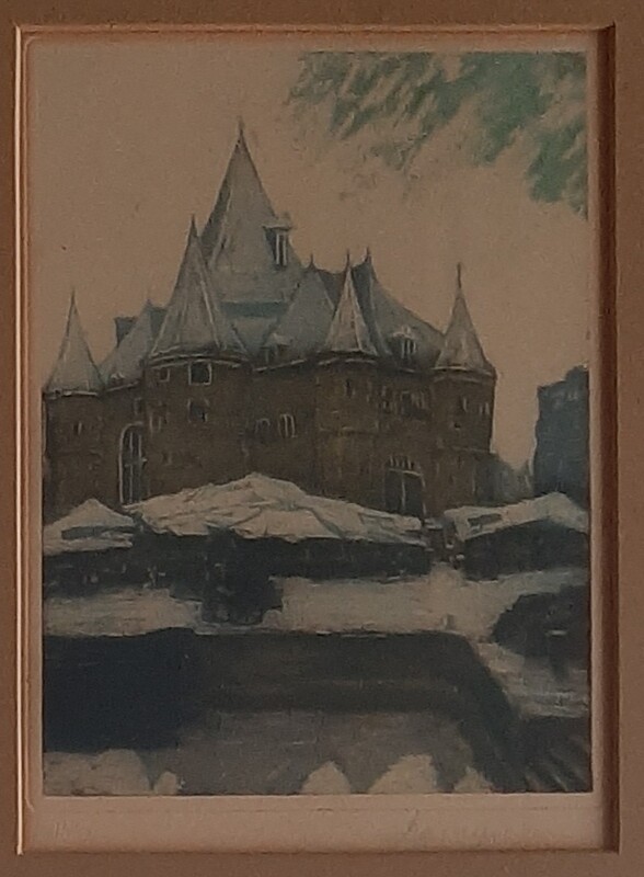 1 Color etching: Waag at New Market (Nieuwmarkt) Amsterdam