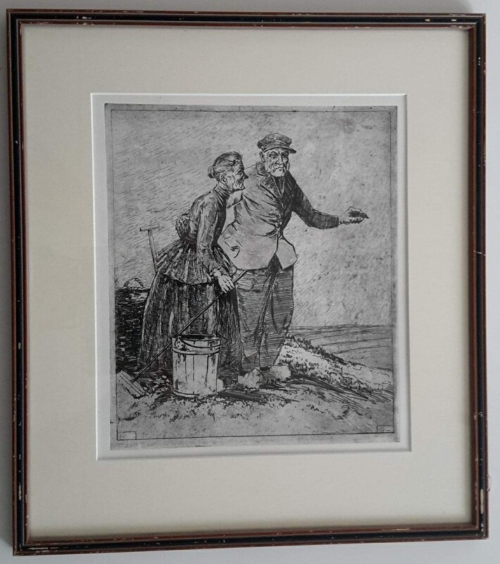 1 Etching: Frisian farmers couple on their land
