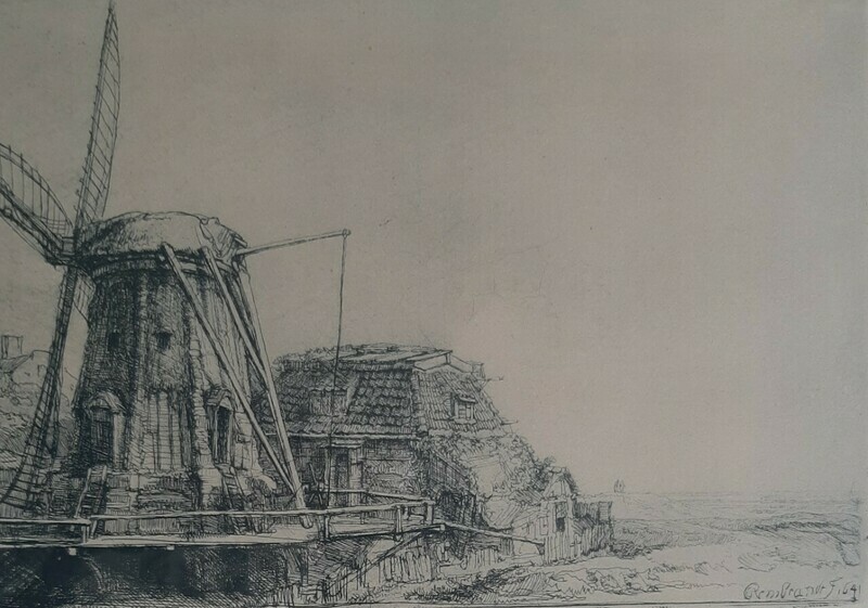 Windmill, next to cottage - Rembrandt