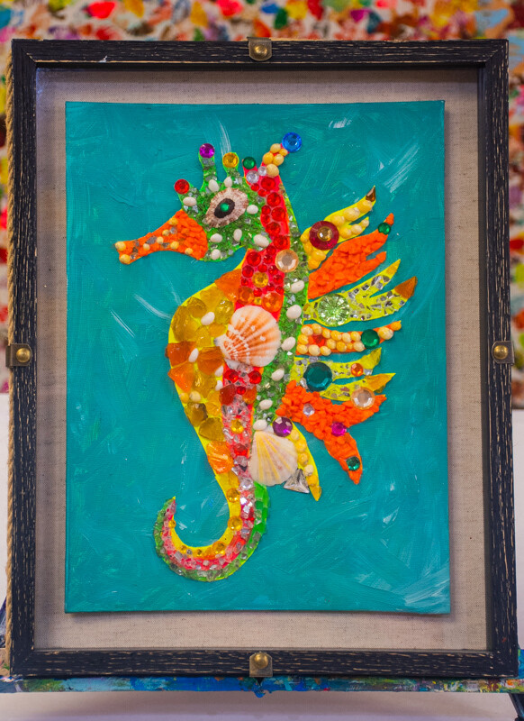 DIY Mosaic Wall Art Painting with crystal. "Seahorse" - sparkling mosaic, painting for the fun time kids and adult together