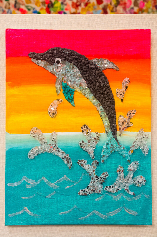 DIY Mosaic Wall Art Painting with crystal. "Dolphin" - sparkling mosaic, painting for the fun time kids and adult together