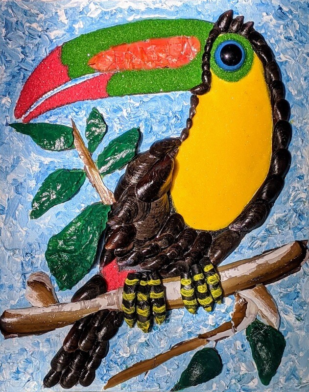 DIY Mosaic Wall Art Painting with crystal. "Toucan" - sparkling mosaic, painting for the fun time kids and adult together