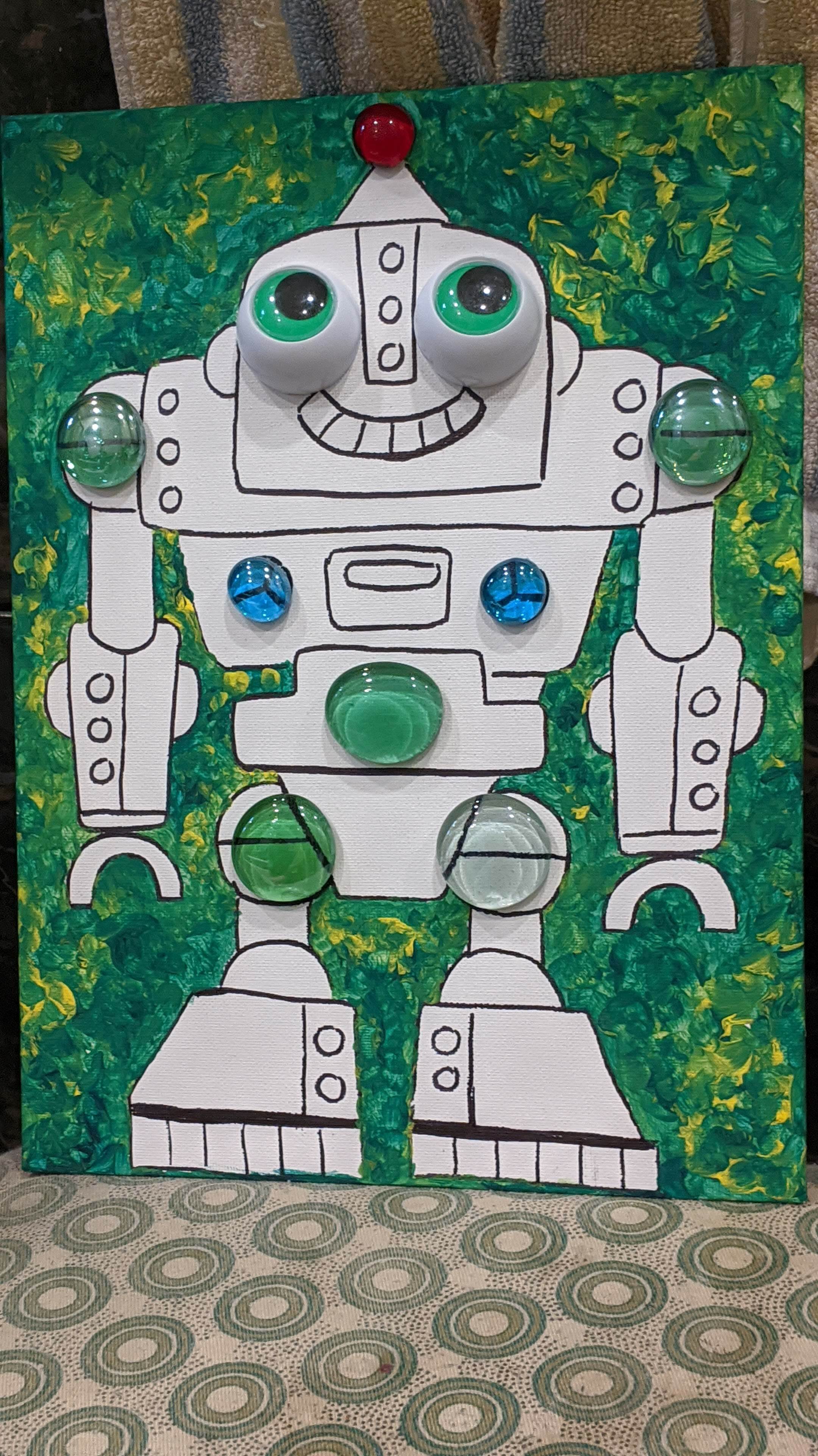 DIY Mosaic Wall Art Painting with crystal. Robot - sparkling mosaic,  painting for the fun time kids and adult together