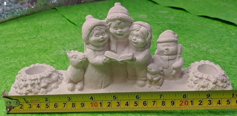 Christmas Statue Candle Holder with paints and brushes. Paint your own DIY plaster figurine Art Craft activity.