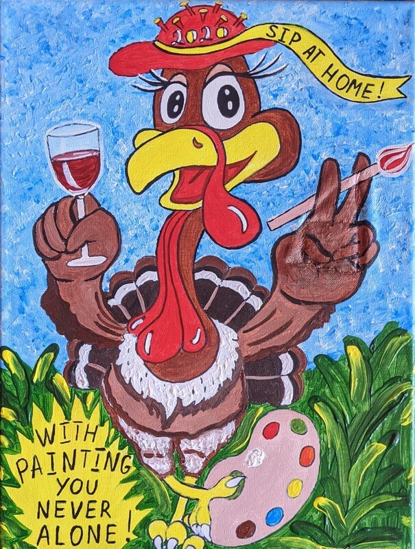 Thankgiving Turkey  DIY "Sip & Paint" Art Set Painting Kit Birthday Party at Home for adults and kids 12x16 stretched canvas