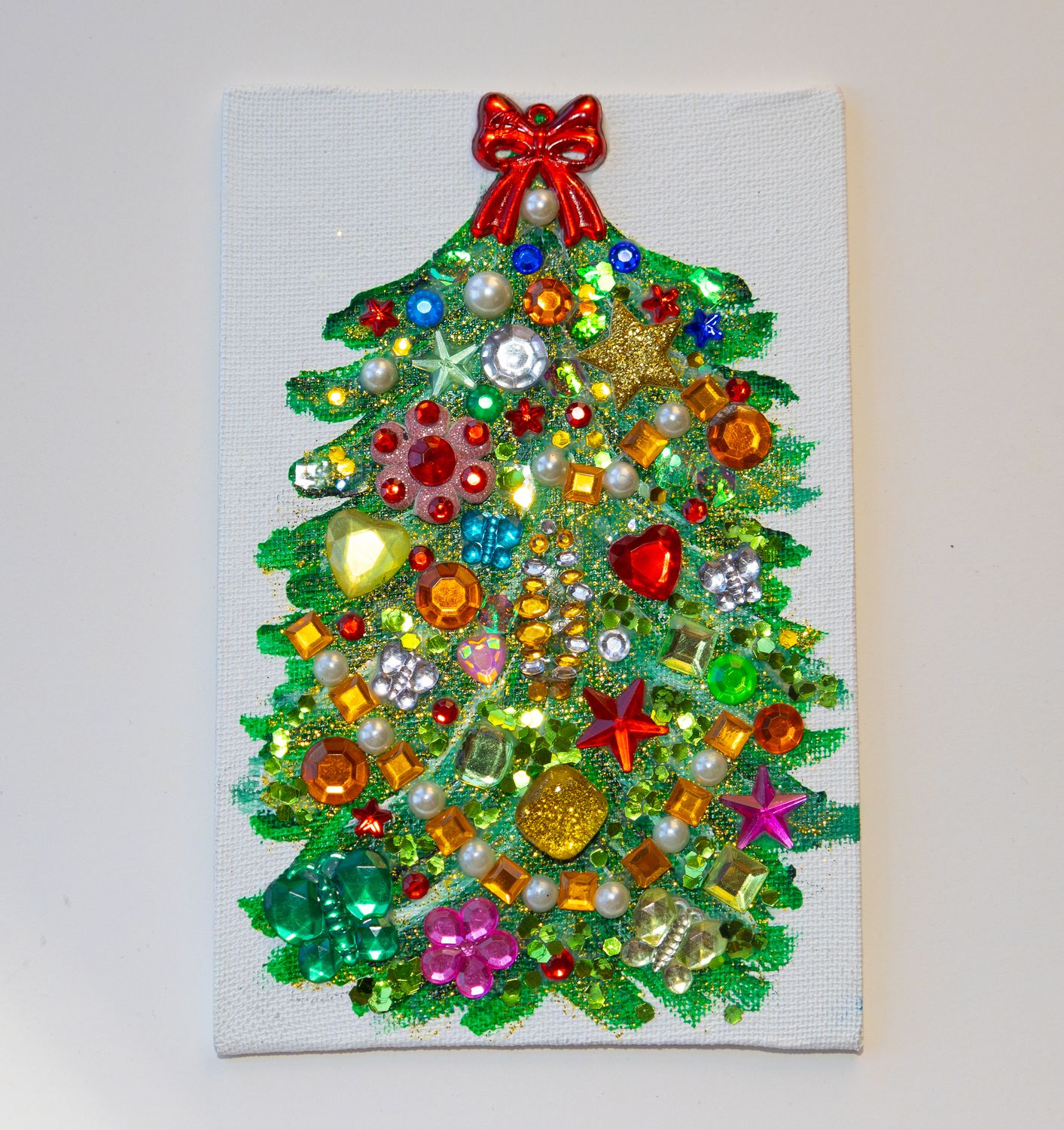 Handcrafted Sparkling Christmas Tree | Unique Wall Art | Crystal Mosaic & Neon Paint Perfect Holiday Gift Decor