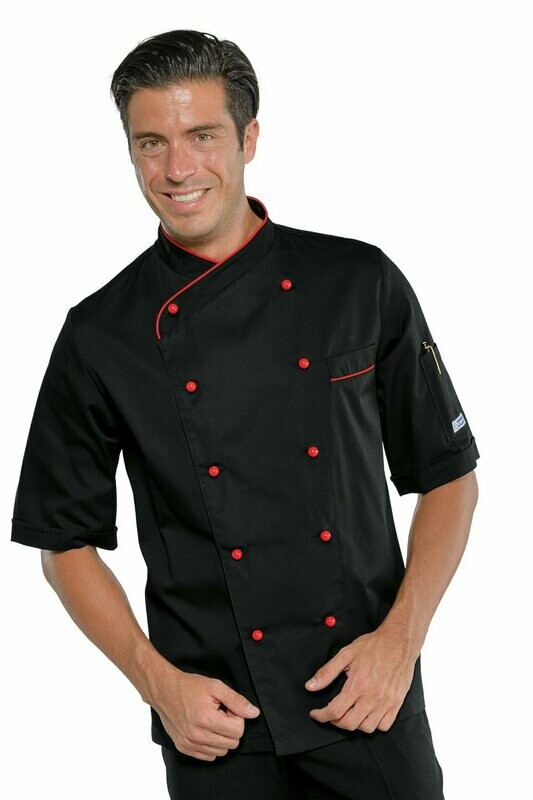 Giacca Panama slim mezza manica nero + rosso