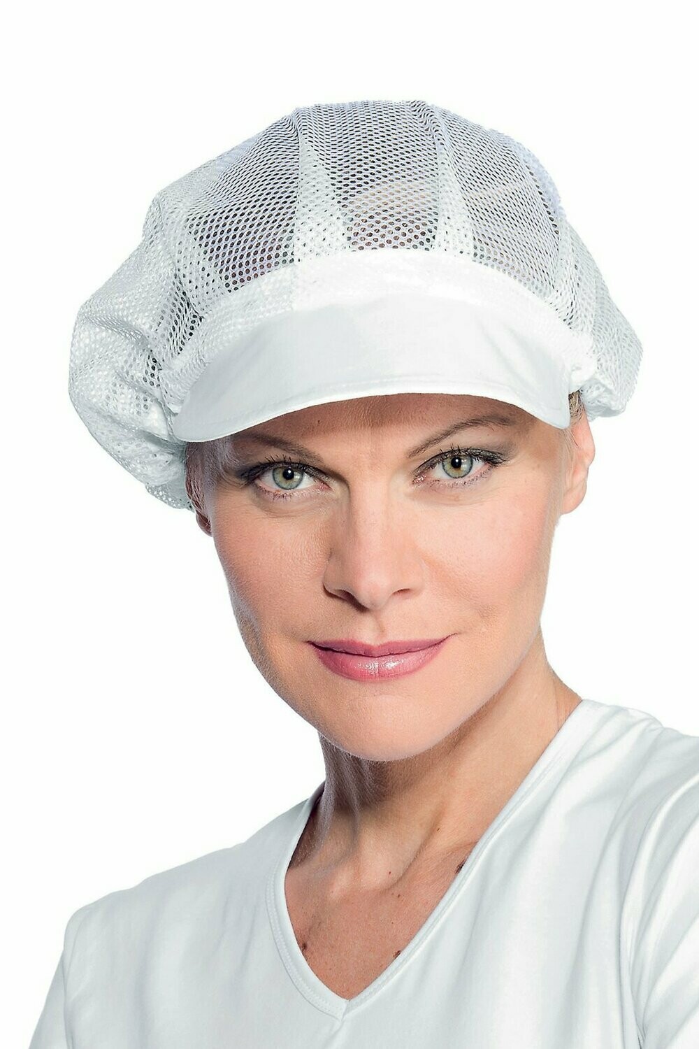 Cuffia rete con visiera bianco