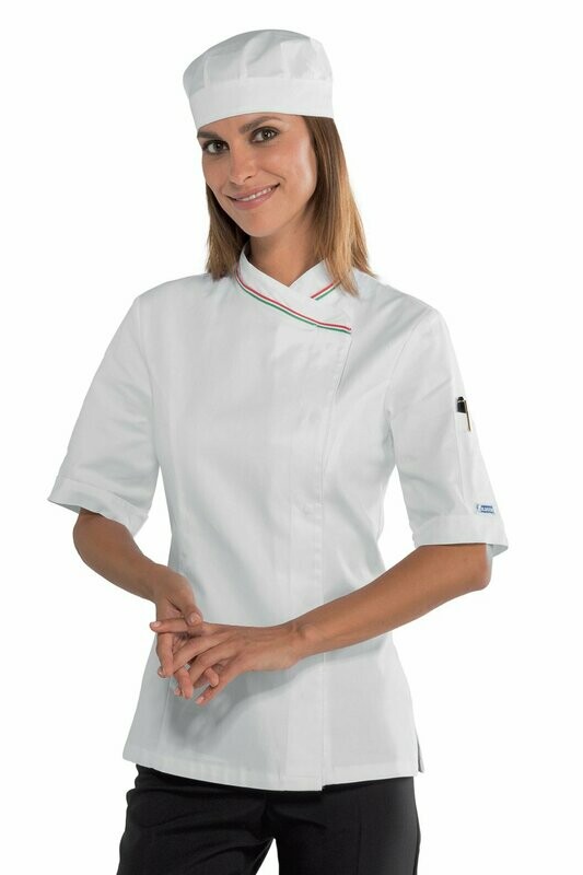 Giacca Lady snaps mezza manica bianco +  tricolore