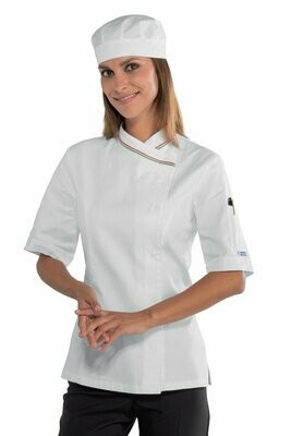 Giacca Lady snaps mezza manica bianco +  tricolore