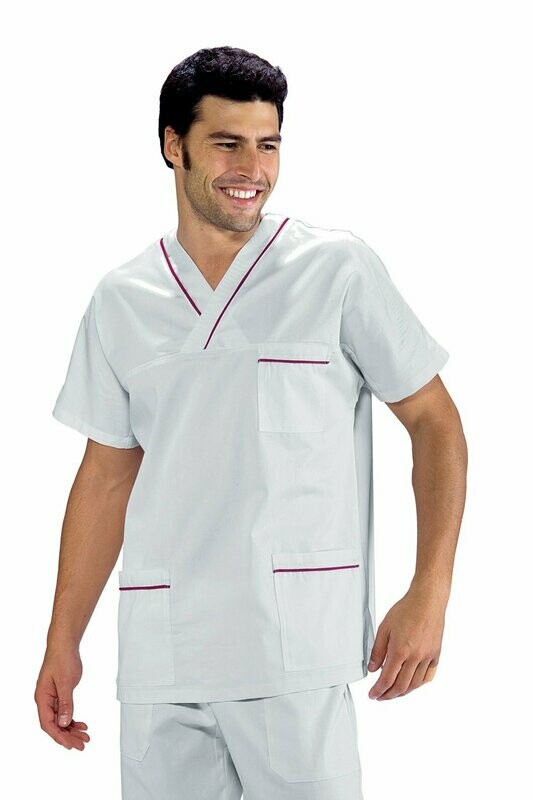 Casacca collo a V mezza manica bianco + bordeaux