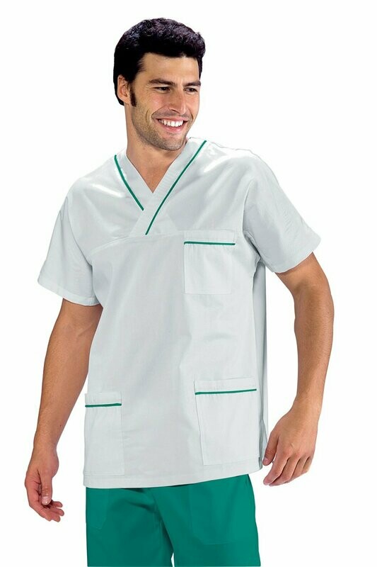 Casacca collo a V mezza manica bianco + verde