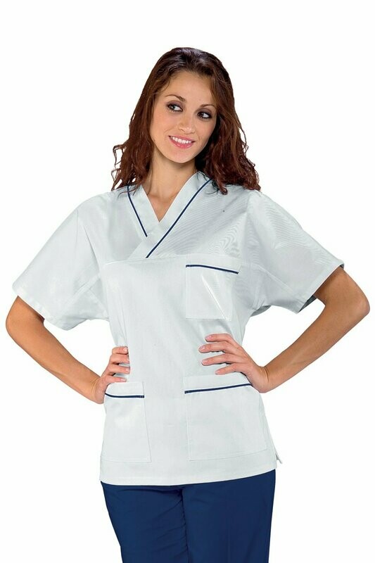Casacca collo a V mezza manica bianco + blu