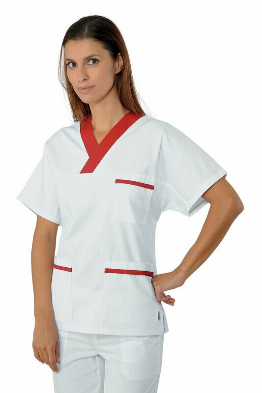 Casacca collo a V mezza manica bianco + rosso
