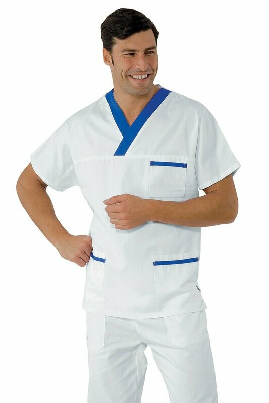 Casacca collo a V mezza manica bianco + blu Cina