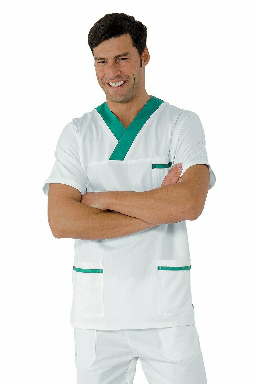 Casacca collo a V mezza manica bianco + verde
