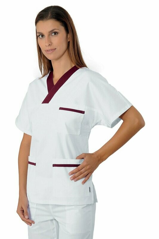 Casacca collo a V mezza manica bianco + bordeaux