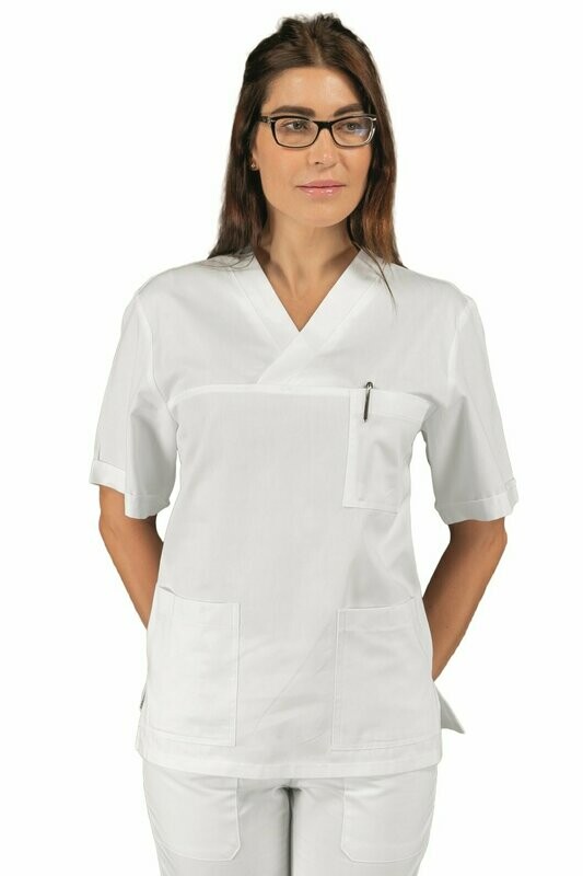 Casacca collo a V mezza manica bianco