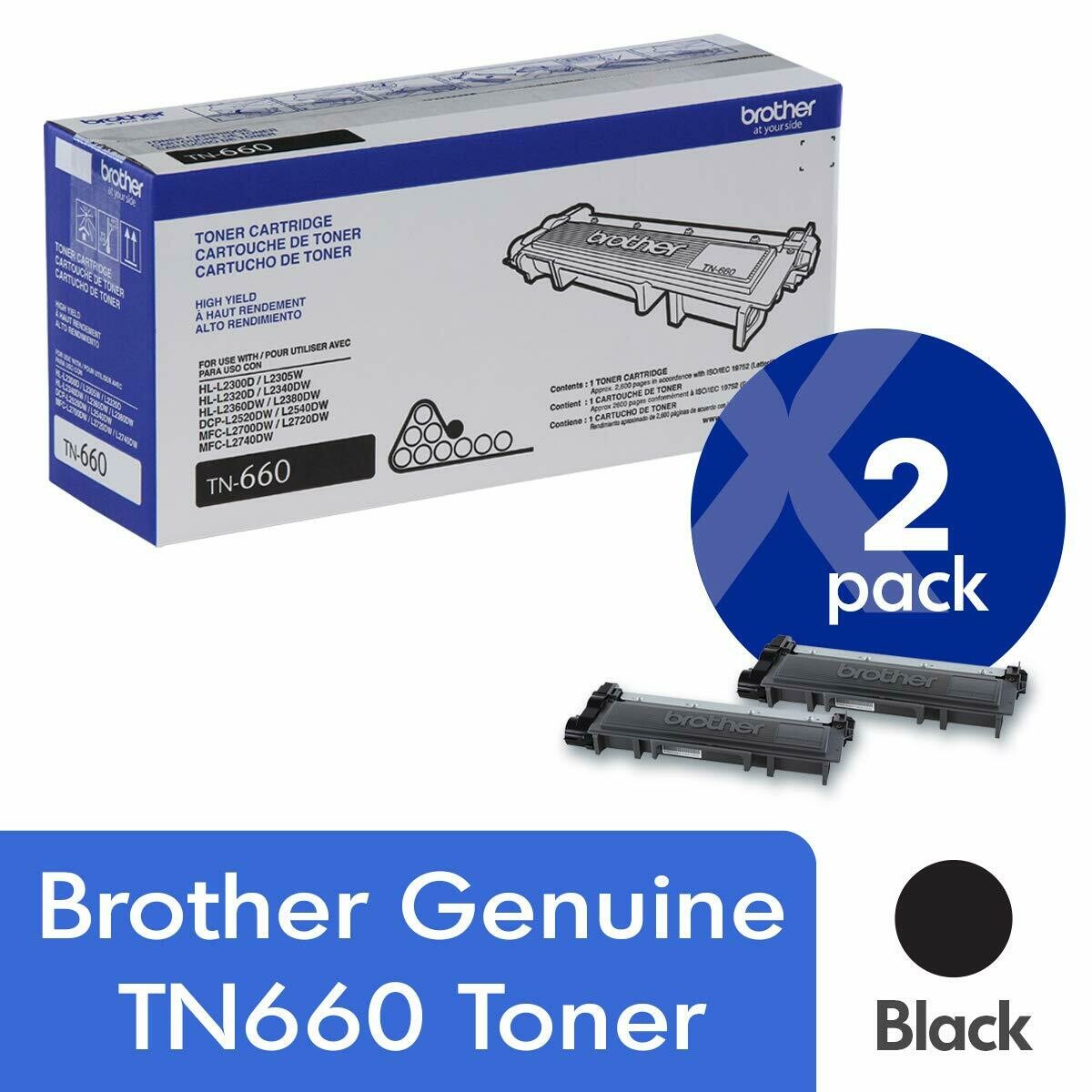 BROTHER TN-660 HIGH YIELD BLACK TONER (2-PACK)