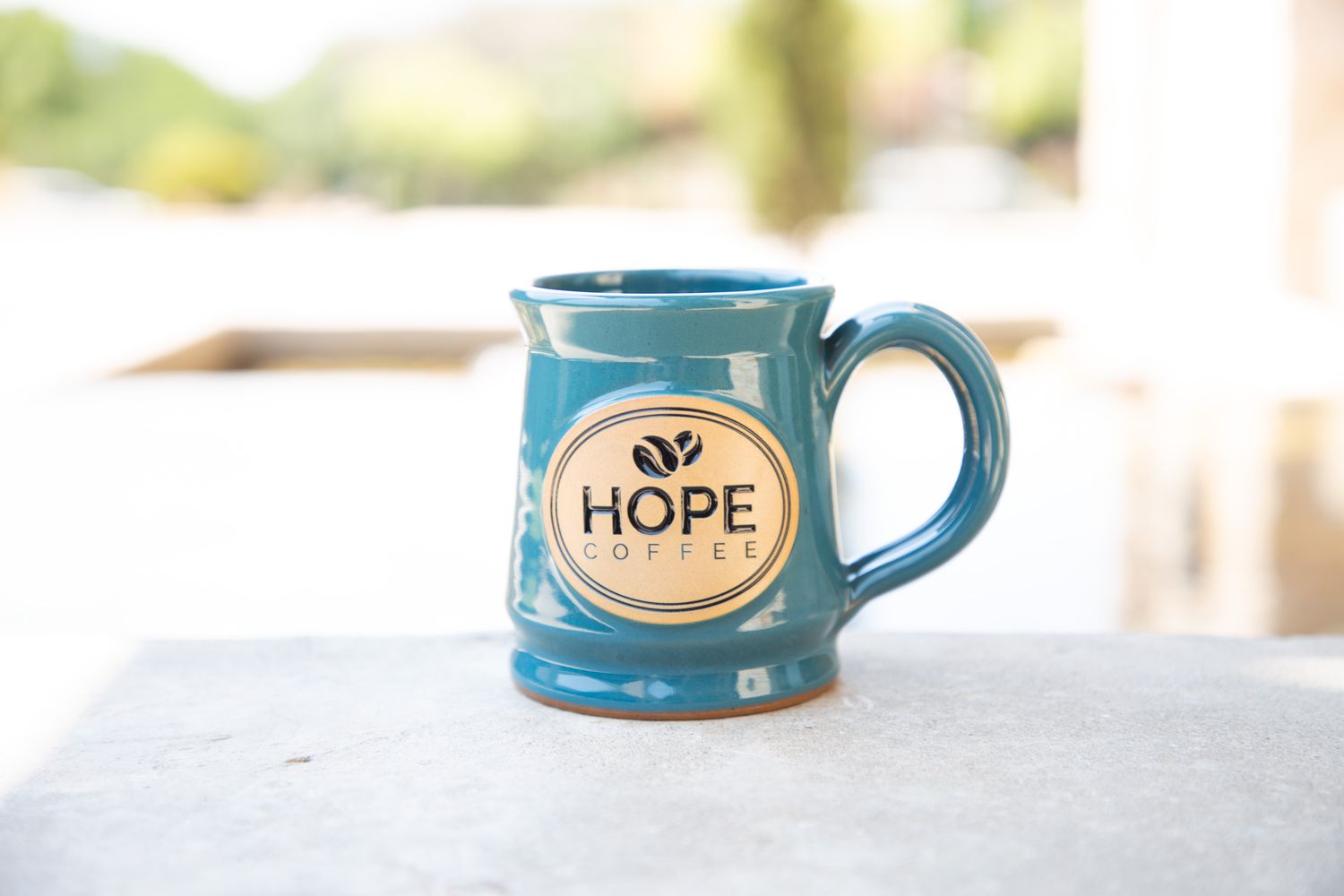 HOPE Coffee 10 oz Handcrafted Stoneware Mug - Footed Style Peacock Glaze