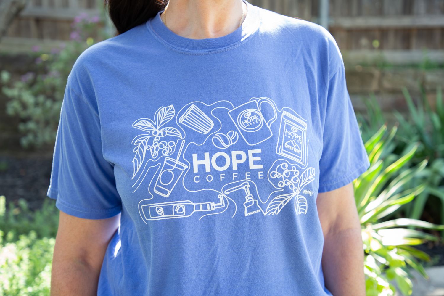 HOPE Coffee Doodle T-shirt:  Flo Blue