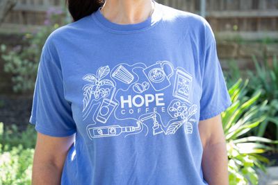 HOPE Coffee Doodle T-shirt:  Flo Blue