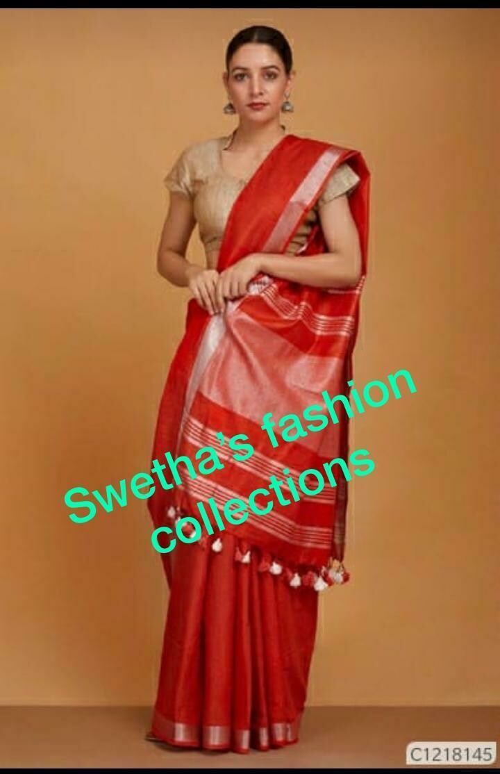 Pure Lenin Sarres With Stiched Blouse