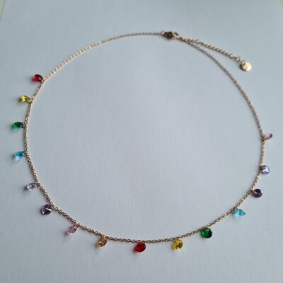 Colorful steentjes ketting rose goud stainless steel