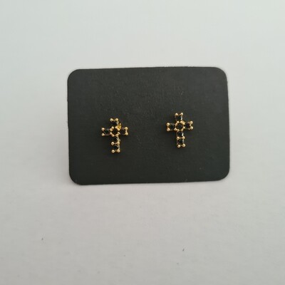Cross oorknopjes met zwarte steentjes goud/925 sterling zilver