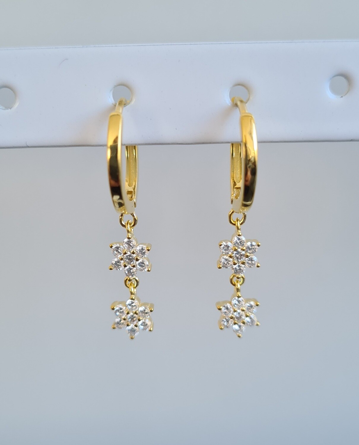 Shiny dubbele sterren oorbellen goud/925 sterling zilver